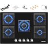IsEasy 77cm Piano Cottura a Gas, Vetro Nero 5 fuochi accensione a impulsi GN/GPL
