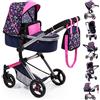 Bayer Design- Neo Vario Carrozzina per Bambole, Colore Azzurro, Rosa, Giallo, Verde, 18417AA