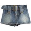 AYAZER Cintura per Fotografia di Strada Europea e Americana Gonna Culotte in Denim Versatile Minigonna retrò Effetto Invecchiato-Blu Denim-L
