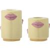 Bloomingville Sassy 82062194 - Set di 2 portacandele per candele con bocca, in gres porcellanato, 5 x 5 cm/7 x 5 cm, colore: Giallo