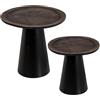 DRW Set di 2 tavolini in legno e base in metallo in nero e marrone scuro 52x56x53cm