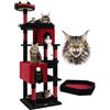 Globlazer Tiragraffi XXL Nero Rosso, Albero per Gatti 183 cm con Peluche Letto Bara Grotte Piattaforma Cesto, Gotico Tiragraffi per Gatto Grandi Adulti Riposare Giocare Interno (S72, Nero Rosso)