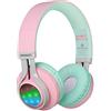 Riwbox Cuffie per bambini, WT-7S Le cuffie Bluetooth wireless per bambini con microfono per iPhone/iPad/Kindle/laptop/PC/TV Pink&Green