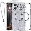 Kokio Glitter Magnetica Cover per iPhone 16 Pro Max con Cordino, Compatibile con MagSafe, Brillantini Sottile Silicone TPU Antiurto Custodia per iPhone 16 Pro Max con 2 Vetro Temperato Bumper, Argento