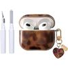 Reownest Custodia per AirPods 4ª Generazione con Kit di Pulizia, Design Estetico con Carino Motivo Leopardato Ambra Cover con Portachiavi Antigraffio per Cuffie Morbida - Ambra