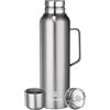 GIOGD Borraccia termica sottovuoto da 1500 ml, con coperchio a tazza, in acciaio inox, thermos a tenuta stagna, mantiene il caffè caldo e freddo (argento, con manico, 1500 ml)