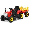 COSTWAY Trattore con Rimorchio Cavalcabile per Bambini 12V, Trattore Elettrico Telecomandato, con Luci e Suoni, 30kg, 3+ Anni (Rosso)