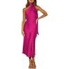 SOMTHRON Elegante Titolare Cravatta Collo Raso Abito Senza Maniche Schiena Aperta Spalato Abito Lungo Solido Colore Matrimonio Festa Maxi Vestito, Colore: rosa., XL