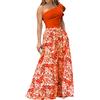Osheoiso 2 Pezzi Completo Estivo Sexy Donna Ragazza Chic Crop Top Gonna Slim Fit Gonna Boemia Canotta a Vita Alta Avvolgere Fianchi Elegant Gonna per Estate D Arancione XXL