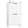 SoBuy Scarpiera Salvaspazio Slim da Ingresso Mobile Portascarpe con 2 Ante a Ribalta Regolabili in Legno Armadio Scarpiera Alta e Stretta per Corridoio, 50x19x90 cm，Bianco, FSR151-W