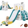 AIYAPLAY Scivolo per Bambini 4 in 1 con Cerchio da Basket Telescopio Arrampicata e Cestino Inferiore per Interno Giallo e Verde | Aosom Italy