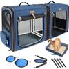 Lekeinchi 2-in-1 Trasportino per Cani e Gatti per Animali Domestici di Taglia Media, Trasportino Pieghevole per Gatto con Telaio in Fibra, Lettiera per Gatti, 2 Ciotole, 2 Tappetini - Blu Media