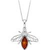 Kiara Jewellery Collana in argento Sterling 925 con ciondolo a forma di ape volante incastonata con ambra baltica marrone su catenina in argento Sterling da 45,7 cm., Argento sterling, Ambra