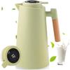 GAOUTO Thermos da 1 l, thermos con indicatore di temperatura, caffettiera termica con manico in legno, teiera termica con semplice pulsante di sicurezza, thermos per casa, hotel, ufficio, verde