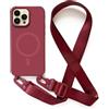 2NSPDRGNI Magnetica Cover con Collana Compatibile con iPhone 14 Pro,Case con Laccio per Il Collo Custodia con Cordino,Rosso