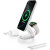 Belkin Caricatore wireless compatibile con MagSafe, stazione di ricarica wireless 3 in 1, caricatore Qi2 15 W per iPhone 16, Apple Watch, AirPods, con base antiscivolo e alimentatore da 36 W, bianco