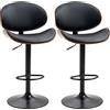 HOMCOM Set 2 Sgabelli Bar con Altezza Regolabile, Sgabelli Alti Cucina in Finta Pelle e Pioppo con Schienale Ergonomico e Poggiapiedi e Ampia Base in Acciaio, Sedie Bar Alte Girevoli a 360°, Nero