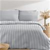 Simply Amelia Set con copripiumino singolo di alta qualità alberghiera, 100% cotone spazzolato grigio satinato a righe, con federe, morbido, facile da pulire (137 x 200 cm)