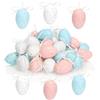 com-four® 36 uova di Pasqua dipinte a mano da appendere 6 x 4 cm - Decorazione pasquale con design a uovo di quaglia - Uova di Pasqua decorative da appendere in plastica (36 pezzi - blu/bianco/rosa)