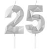 mciskin Candele argento per 25° compleanno, 3D numero 25 candela per torta, decorazioni per 25° compleanno per ragazzi e ragazze, decorazioni per torte candela argento per torta per feste di