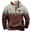 DUHENWU Herre - Maglione in pile da cowboy Bull Head Print, con cerniera a 1/4, con colletto alto, a maniche lunghe, comodo, vintage, slim fit, caldo, per il tempo libero, senza cappuccio, O rosso.,