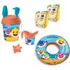 BNG Kit Mare Bambino Bambina BABY SHARK Set Spiaggia SECCHIELLO + BRACCIOLI + SALVAGENTE Ciambella Spiaggia Gonfiabile Giochi Spiaggia Sabbia