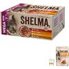 Shelma Cibo umido per gatti Carne Megapack con le varietà di manzo, tacchino, pollo e anatra - Alimento completo senza cereali ad alto contenuto di carne - 40 x 85 g (3,4 kg)