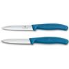 Victorinox Swiss Classic Set 2 Coltelli da Pomodoro e Verdure, Blu | Lama seghettata 11 cm e lama liscia 8 cm in acciaio inox, manico ergonomico, ideale per frutta e carne, Swiss Made
