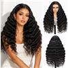 MEGALOOK Parrucca frontale in pizzo 5x6 senza colla con capelli umani pronta all'uso - Chiusura a onde larghe profonde 6x5 pre-tagliata con nodi sbiancati - Onde ricci larghe 56 cm