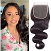 Huarisi 4x4 Transparent Lace Closure Human Hair Body Wave 10 Inch Brazilian Short Wavy Closures with Baby Hair Sew in Natural Hairline Free Part Soft for Black Women