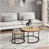 Home Collective Set di 2 tavolini da salotto rotondi in legno, tavolo da soggiorno moderno, set di tavolini 2 in 1 con struttura in metallo per tavolo laterale Loft Design TWIN | rovere chiaro