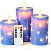Da by Candele LED Angolo di visione a 360 gradi, con luci stellate, 3 pezzi di candele a LED con telecomando a 10 tasti, funzione timer 24 ore, fiamma danzante, cera reale (Blu).