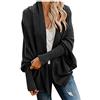 IQYU Giacca da donna Softshell, cappotto lungo da donna, a maglia grossa, a maniche lunghe, a maglia grossa, lungo, da donna, per la transizione, per la primavera, l'autunno, cardigan, Aa-nero.,