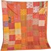 Sophia-Art Copriletto Copripiumino Kantha Saree in Seta Indiana Doppia/Matrimoniale (Orange, King 90 x 108)