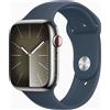 Apple Watch Series 9 Acciaio inossidabile 45 mm (2023) | GPS + Cellular | argento | Cinturino Sport Blu tempesta S/M