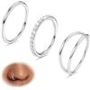 BodyBonita 3 Pezzi Piercing Naso Cerchio - Acciaio Chirurgico 316L 20G CZ Nostril Piercing Septum Daith Trago Helix Orecchino Cartilagine Elice Setto Rook Conch Piercing Naso Anello Argento 7mm