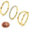 BodyBonita 3 Pezzi Piercing Naso Cerchio - Acciaio Chirurgico 316L 16G CZ Nostril Piercing Septum Daith Trago Helix Orecchino Cartilagine Elice Setto Rook Conch Piercing Naso Anello Oro 9mm