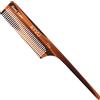 KYVU T14 Pettine a coda con manico - pettine fatto a mano a denti fini - 18,7 cm - Acetato di cellulosa, finitura tartaruga
