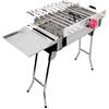 Mangal Grillset - Barbecue a carbonella in acciaio inox con contenitore per carbone, griglia per 11 spiedini per carne o verdure con motore da 220 V e Power Bank per uso senza corrente, pieghevole.