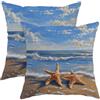 Generic Set di 2 federe per cuscini da spiaggia, a tema mare, stelle marine sabbiose, oceano, decorative estive per casa, divano, letto, 40,6 x 40,6 cm