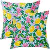 Generic Set di 2 federe per cuscini decorative con fiori di limone, giallo brillante e fiori di pesca, decorative per casa, divano, letto, 40,6 x 40,6 cm