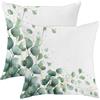Generic Set di 2 federe per cuscini in eucalipto, morbide federe per cuscini botaniche, decorative estive, quadrate, decorazione per la casa per divano letto e divano, 40,6 x 40,6 cm