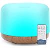 TENEVEAMO 500ml Diffusore di Oli Essenziali, Senza BPA Umidificatore ad Ultrasuoni con Telecomando - Spegnimento Automatico Senza Acqua