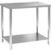 HOMCOM Tavolo da lavoro in acciaio inox 2 ripiani, per cucina, garage, giardino, 90 x 60 x 86 cm, argentato