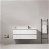MedaHome Mobile bagno sospeso 120 cm Bianco Lavabo a Destra in Ceramica Senza Specchio - Fiji Wood