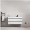 MedaHome Mobile bagno sospeso 120 cm Bianco Lavabo a Destra in Resina Senza Specchio - Fiji Wood