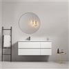MedaHome Mobile bagno sospeso 120 cm Bianco Lavabo a Sinistra in Ceramica Specchio Tondo - Fiji Wood
