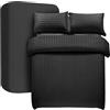 My home store Set copripiumino per letto singolo, 3 pezzi, copripiumino a righe satinate, in morbida microfibra spazzolata, con lenzuolo con angoli profondi 30 cm e 1 federa (nero)