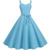 SAGESWA Abito Vintage da Donna Anni '50 con Spalline Sottili Stile Rockabilly Midi Stile Principessa per Festa del tè A Trapezio Audrey Hepburn Anni '50 E '60 con Cintura Blu XS