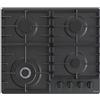 Hisense GM663BHF Piano Cottura a Gas, 4 Zone di Cottura, Larghezza 60 cm, Bruciatore Wok Doppia Corona e Griglie in Ghisa, Accensione Integrata, Nero
